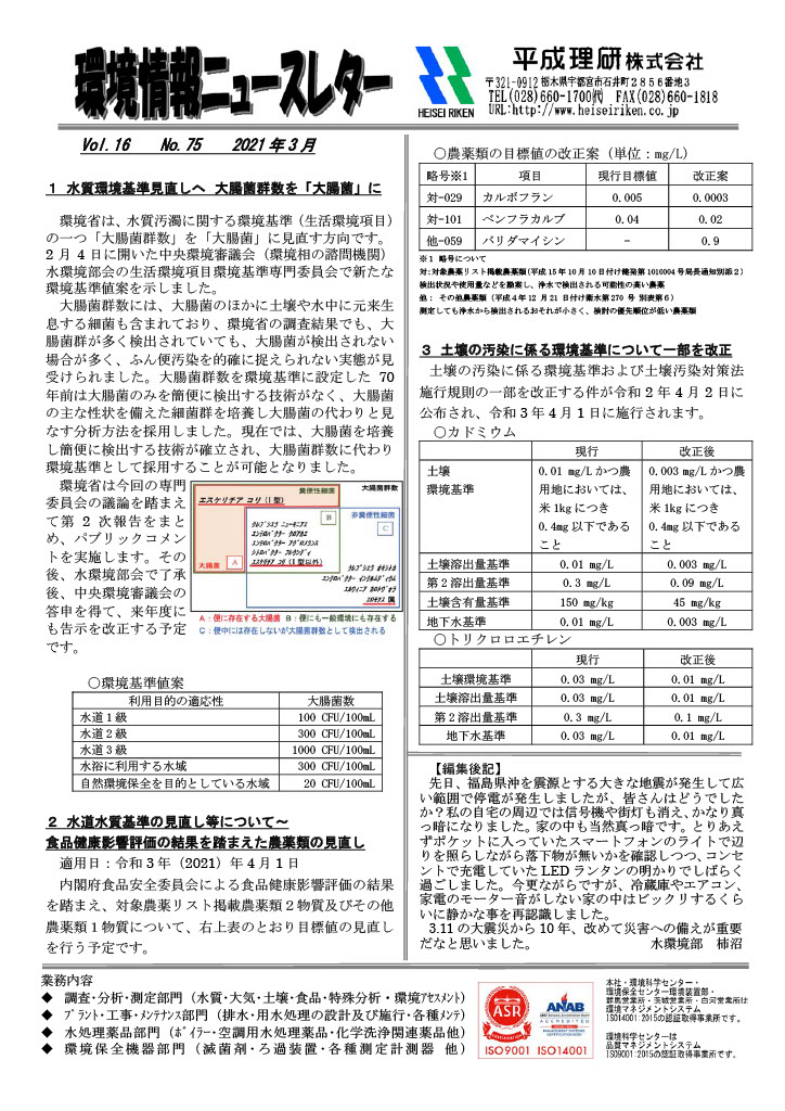 環境情報ニュースレターNo.75　2021年03月